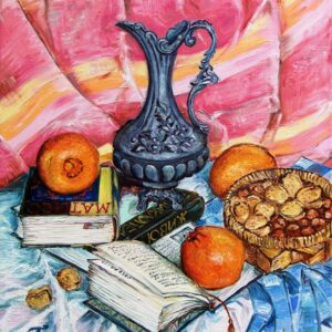 Натюрморт с апельсинами и книгами